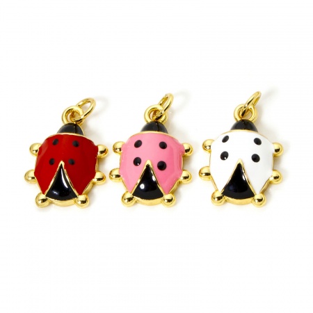 1 Piece Eco-friendly Brass Charms 18K Real Gold Plated Ladybug Animal Enamel 25mm x 15mm