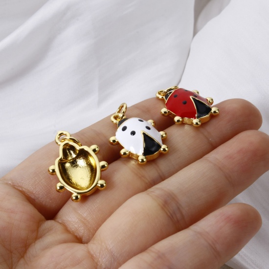 Imagen de 1 Piece Eco-friendly Brass Charms 18K Real Gold Plated Ladybug Animal Enamel 25mm x 15mm