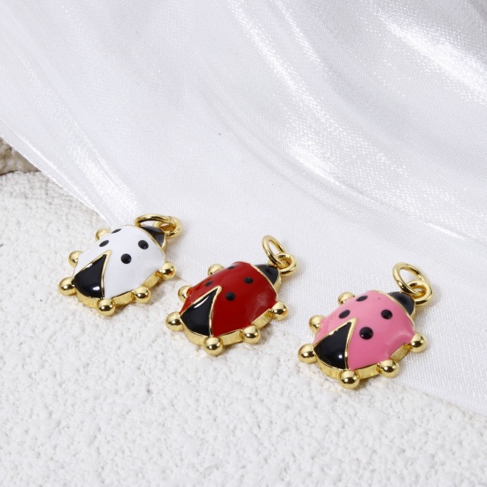 Imagen de 1 Piece Eco-friendly Brass Charms 18K Real Gold Plated Ladybug Animal Enamel 25mm x 15mm