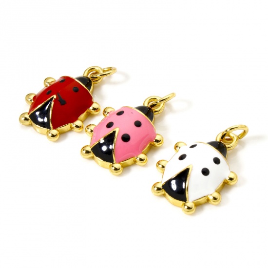 Imagen de 1 Piece Eco-friendly Brass Charms 18K Real Gold Plated Ladybug Animal Enamel 25mm x 15mm