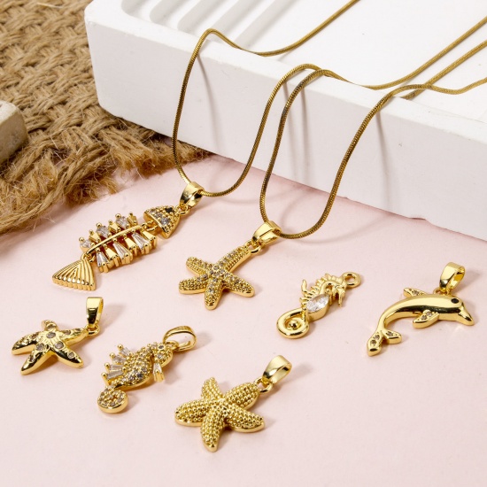 Imagen de 2 PCs Eco-friendly Brass Ocean Jewelry Charms 18K Real Gold Plated