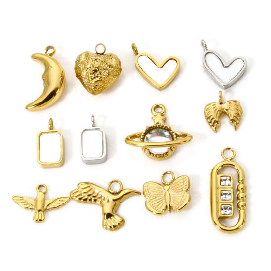 Picture of Eco-friendly PVD Vacuum Plating 304 Stainless Steel Charms 18K Real Gold Plated Heart Moon