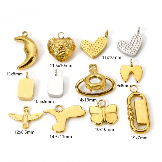 Picture of Eco-friendly PVD Vacuum Plating 304 Stainless Steel Charms 18K Real Gold Plated Heart Moon