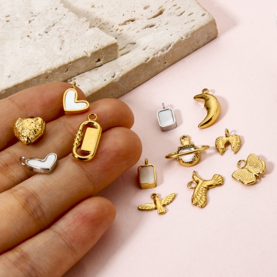 Picture of Eco-friendly PVD Vacuum Plating 304 Stainless Steel Charms 18K Real Gold Plated Heart Moon