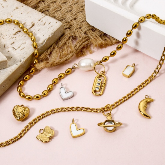 Picture of Eco-friendly PVD Vacuum Plating 304 Stainless Steel Charms 18K Real Gold Plated Heart Moon