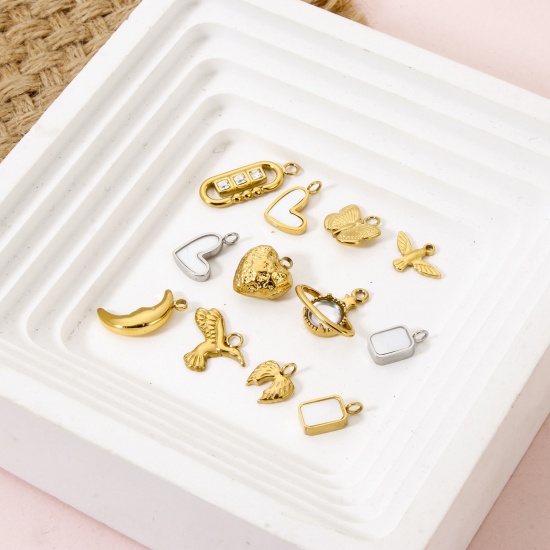 Picture of Eco-friendly PVD Vacuum Plating 304 Stainless Steel Charms 18K Real Gold Plated Heart Moon