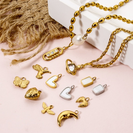Picture of Eco-friendly PVD Vacuum Plating 304 Stainless Steel Charms 18K Real Gold Plated Heart Moon