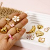 Picture of Eco-friendly PVD Vacuum Plating 304 Stainless Steel Charms 18K Real Gold Plated Bride & Groom Cherry Blossom Sakura Flower Enamel