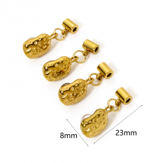Bild von Umweltfreundliche PVD-Vakuumbeschichtung 304 Edelstahl Slider Perlen Charm Anhänger Erbse 18K Vergoldet Imitat Perle 23mm x 8mm