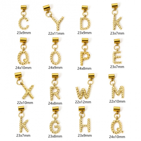 Imagen de 1 Unidad Recubrimiento al Vacío PVD Ecológico 304 Acero Inoxidable Colgante Con Dije De Cuentas Deslizantes Letra Mayúscula Chapado en Oro de 18K Espiras " A-Z " 23mm x