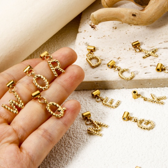 Imagen de 1 Unidad Recubrimiento al Vacío PVD Ecológico 304 Acero Inoxidable Colgante Con Dije De Cuentas Deslizantes Letra Mayúscula Chapado en Oro de 18K Espiras " A-Z " 23mm x