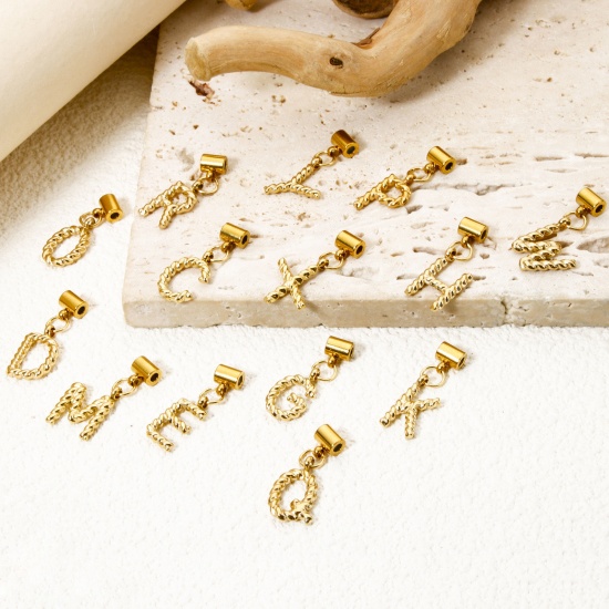 Imagen de 1 Unidad Recubrimiento al Vacío PVD Ecológico 304 Acero Inoxidable Colgante Con Dije De Cuentas Deslizantes Letra Mayúscula Chapado en Oro de 18K Espiras " A-Z " 23mm x