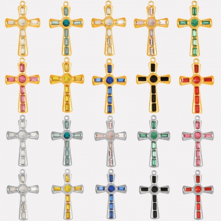 304 Stainless Steel Religious Pendants Cross Multicolor Rhinestone 37mm x 23mm 304 Stainless Steel Religious Pendants Cross Multicolor Rhinestone 37mm x 23mm
