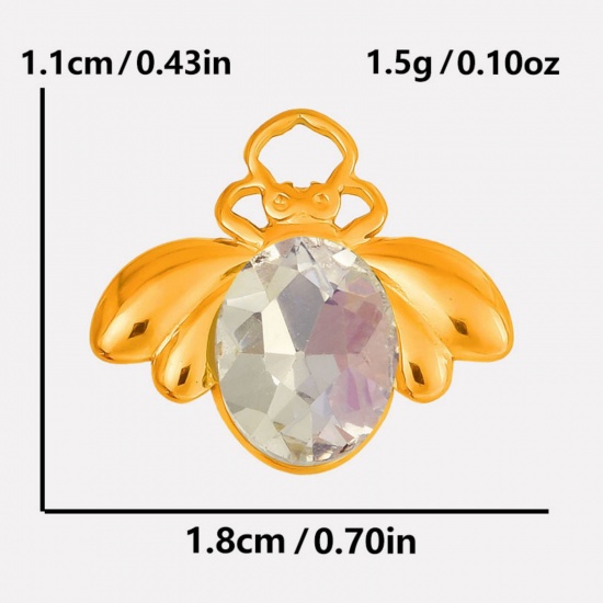 Picture of 304 Stainless Steel Insect Charms Bee Animal Multicolor Rhinestone 11mm x 18mm