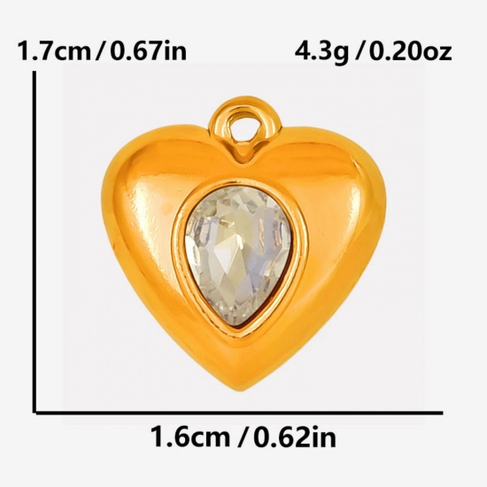 Imagen de 2 Unidades 304 Acero Inoxidable día de San Valentín Colgantes Corazón Multicolor Rhinestone 17mm x 16mm