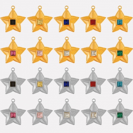 304 Edelstahl Galaxis Charms Pentagramm Stern Bunt Strass 25mm x 24mm