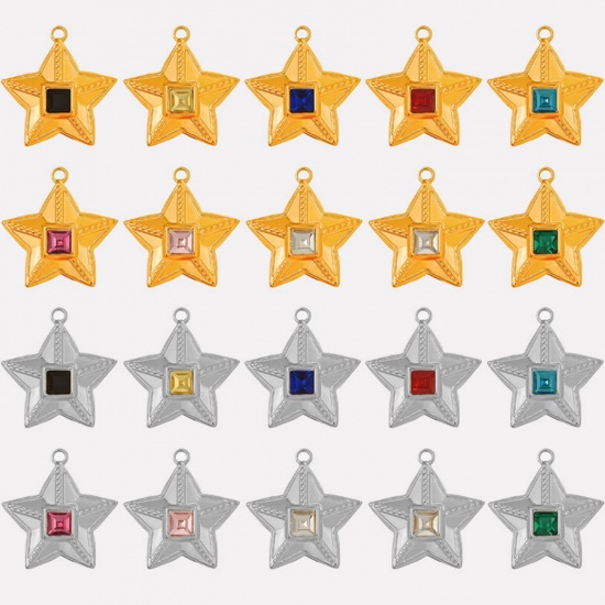 Image de 2 Pcs Breloques en 304 Acier Inoxydable Galaxie Etoile à Strass Coloré 25mm x 24mm