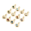 Immagine di 2 Pz Ottone Pietre Nascita Ciondoli Placcato Oro 18K Tondo Multicolore Cubic Zirconiae 8.5mm x 5.5mm