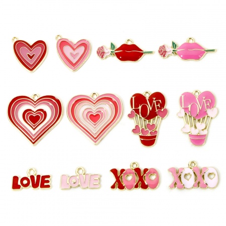 20 PCs Zinc Based Alloy Valentine's Day Charms Gold Plated Multicolor Enamel