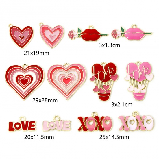 Picture of 20 PCs Zinc Based Alloy Valentine's Day Charms Gold Plated Multicolor Enamel