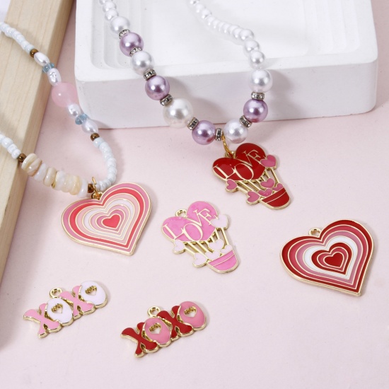 Picture of 20 PCs Zinc Based Alloy Valentine's Day Charms Gold Plated Multicolor Enamel