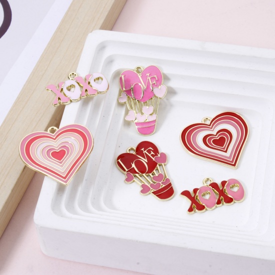 Picture of 20 PCs Zinc Based Alloy Valentine's Day Charms Gold Plated Multicolor Enamel