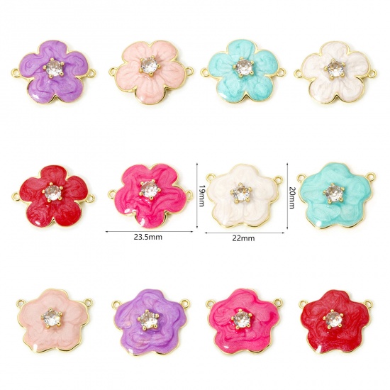 Изображение 1 Piece Eco-friendly Brass Connectors Charms Pendants 18K Real Gold Plated Multicolor Pearlized Flower Enamel Clear Cubic Zirconia