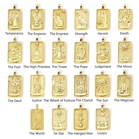 1 Piece Eco-friendly Brass Tarot Pendants 18K Real Gold Plated Rectangle Double Sided 3cm x 1.5cm