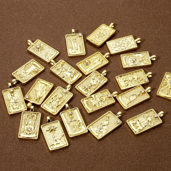 Imagen de 1 Piece Eco-friendly Brass Tarot Pendants 18K Real Gold Plated Rectangle Double Sided 3cm x 1.5cm