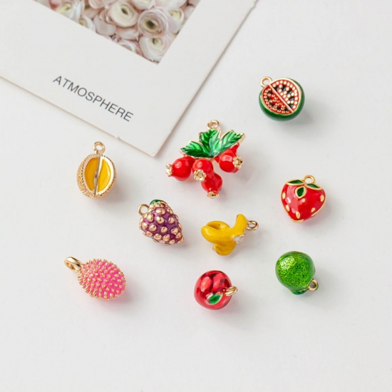 Picture of 2 PCs Brass Charms 18K Gold Plated Fruit Enamel