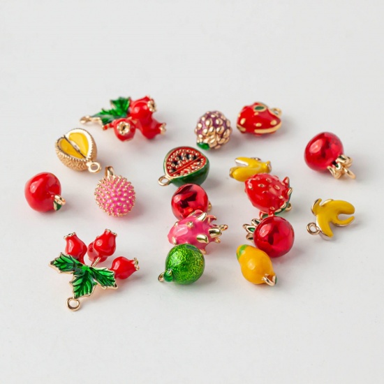 Picture of 2 PCs Brass Charms 18K Gold Plated Fruit Enamel