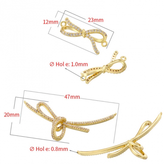 Picture of Brass Clothes Connectors Charms Pendants Multicolor Bowknot Micro Pave Clear Cubic Zirconia