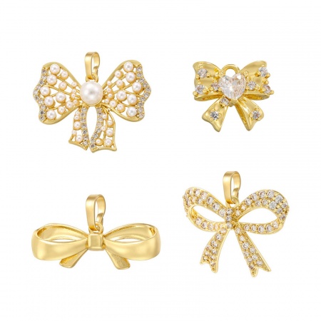 Brass Clothes Charms Multicolor Bowknot Micro Pave Clear Cubic Zirconia 12mm x 10.5mm