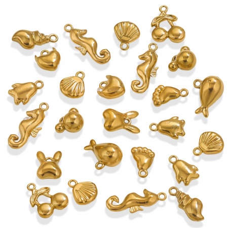 304 Stainless Steel Mini Charms Fruit Marine Animal 3D