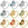 Bild von Messing Religiös Offen Ring Herz Kreuz Bunt Micro Pave Bunt Kubischer Zirkon 17mm (US Größe 6.5)