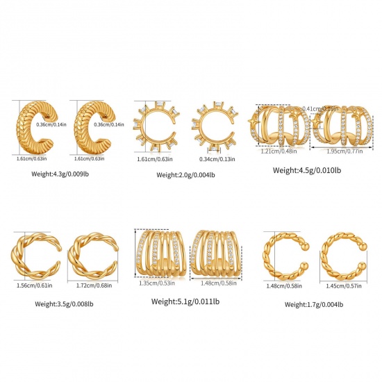 Image de 1 Paire Boucles d'Oreille pour Cartilage Simple en Laiton Respectueux de la Nature À la Mode Forme de C Texture Plaqué Or Véritable 18K Pour Femmes