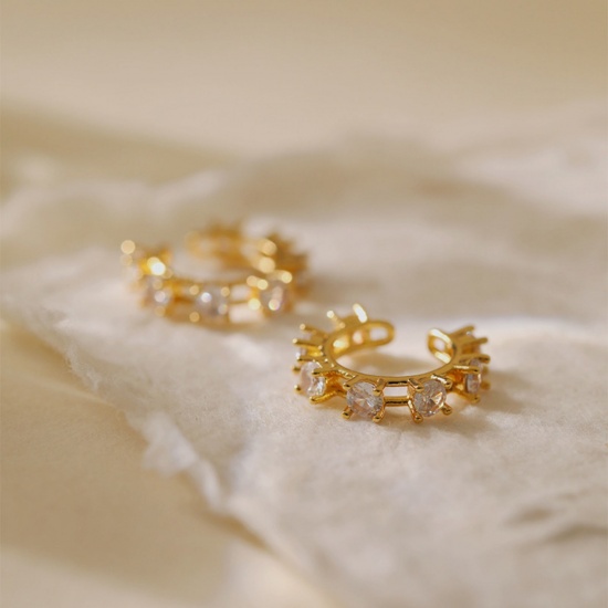 Image de 1 Paire Boucles d'Oreille pour Cartilage Simple en Laiton Respectueux de la Nature À la Mode Forme de C Texture Plaqué Or Véritable 18K Pour Femmes