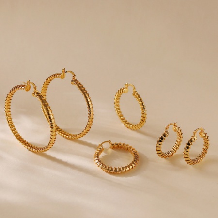 Eco-friendly Stylish 18K Real Gold Plated Brass Round Disc Hoop Earrings For Women