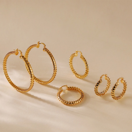 Imagen de 1 Par Respetuoso del Medio Ambiente Elegante 18K Oro Real Chapado Latón Ronda Pendientes de Aro Para Mujeres