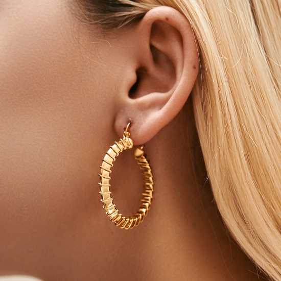 Imagen de 1 Par Respetuoso del Medio Ambiente Elegante 18K Oro Real Chapado Latón Ronda Pendientes de Aro Para Mujeres