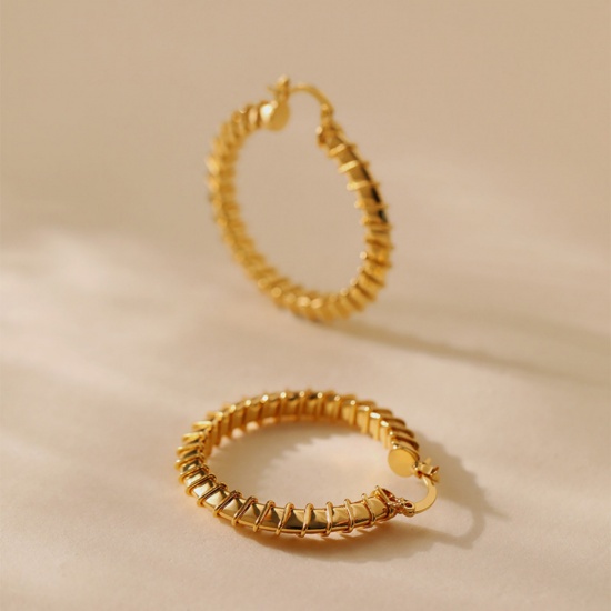 Imagen de 1 Par Respetuoso del Medio Ambiente Elegante 18K Oro Real Chapado Latón Ronda Pendientes de Aro Para Mujeres