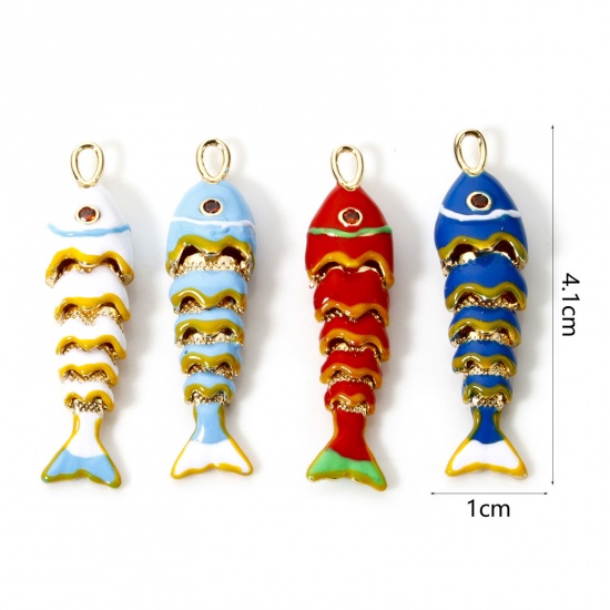 Picture of 1 Piece Eco-friendly Brass Ocean Jewelry Pendants 18K Real Gold Plated Fish Animal Movable Enamel 3D 4.1cm x 1cm