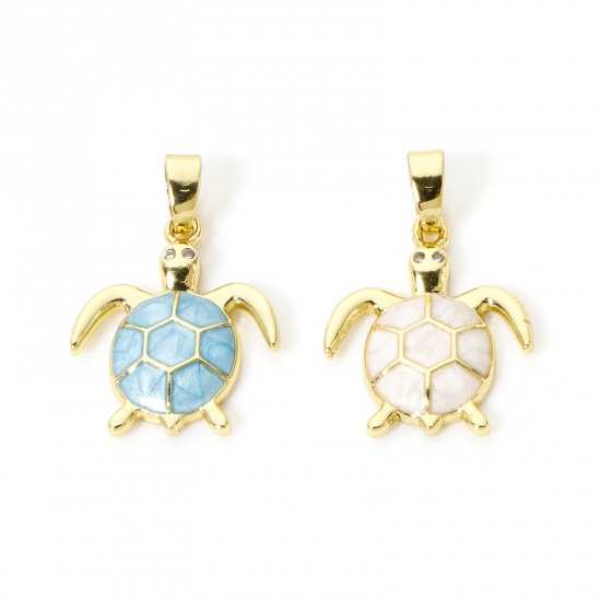 Bild von Umweltfreundlich Messing Ozean Schmuck Charm-Anhänger 18K Echtgold plattiert Schildkröte Emaille 22mm x 15mm