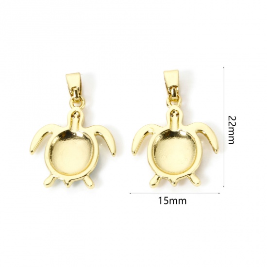 Bild von Umweltfreundlich Messing Ozean Schmuck Charm-Anhänger 18K Echtgold plattiert Schildkröte Emaille 22mm x 15mm