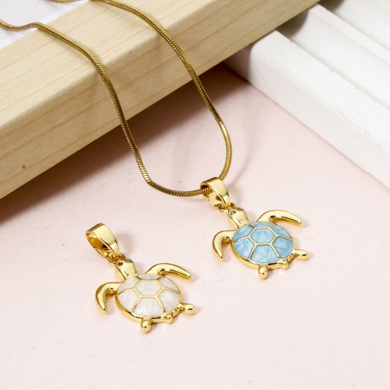 Bild von Umweltfreundlich Messing Ozean Schmuck Charm-Anhänger 18K Echtgold plattiert Schildkröte Emaille 22mm x 15mm