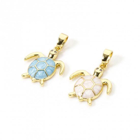 Bild von Umweltfreundlich Messing Ozean Schmuck Charm-Anhänger 18K Echtgold plattiert Schildkröte Emaille 22mm x 15mm
