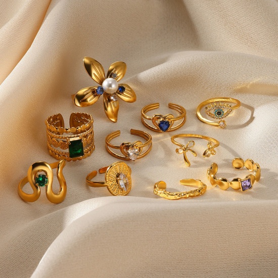 Imagen de 1 Unidad Elegante Exquisito 304 Acero Inoxidable Abierto Flor Corazón Anillos Para Mujeres