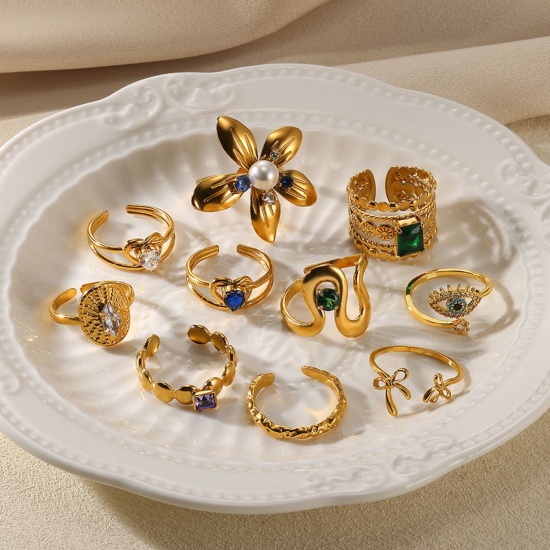 Imagen de 1 Unidad Elegante Exquisito 304 Acero Inoxidable Abierto Flor Corazón Anillos Para Mujeres