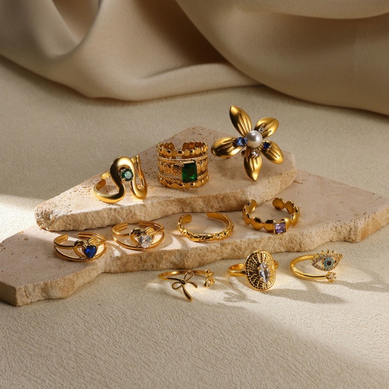 Imagen de 1 Unidad Elegante Exquisito 304 Acero Inoxidable Abierto Flor Corazón Anillos Para Mujeres