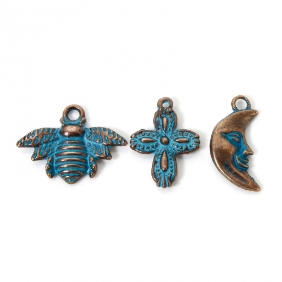 Image de 50 PCs Zinc Based Alloy Patina Charms Antique Copper Blue